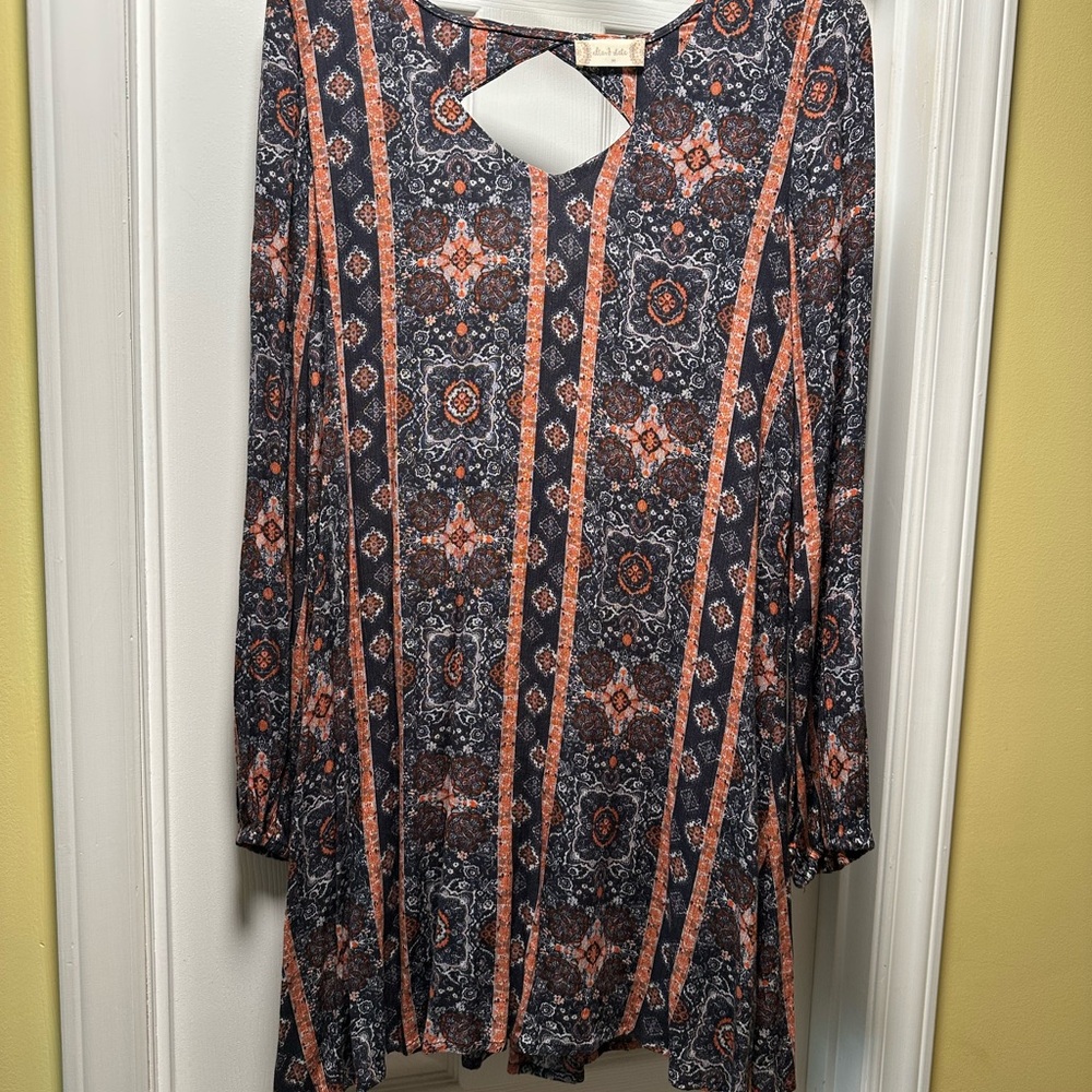 Bohemian Patterned Long Sleeve Dress